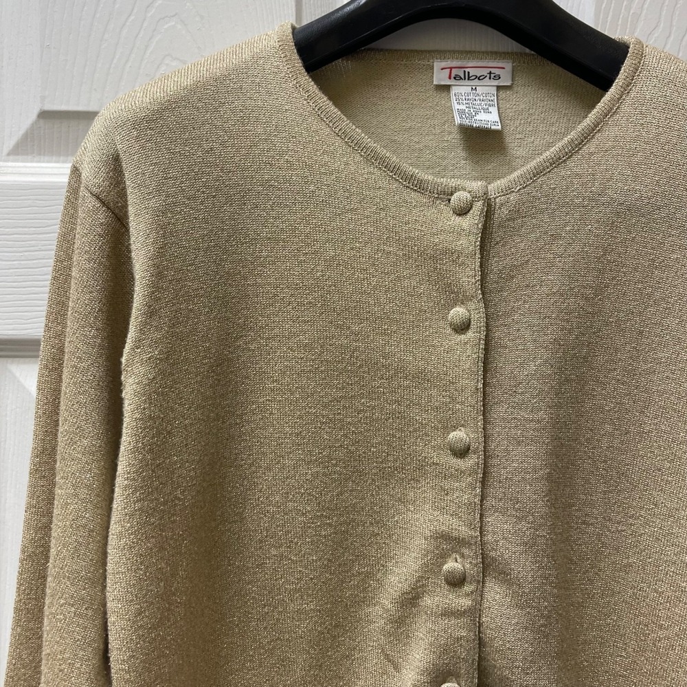 Vintage Talbots Women's Medium Gold Charming Cardigan Metallic‎ Covered Buttons